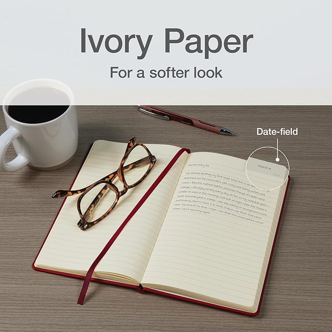 Oxford Journal, Lined Writing Notebook, Writer's Journal, Classic Notebook for School or Office, 240 Pages of Lined Ivory Paper, 5" x 8.25", Red Hardcover (1014598)