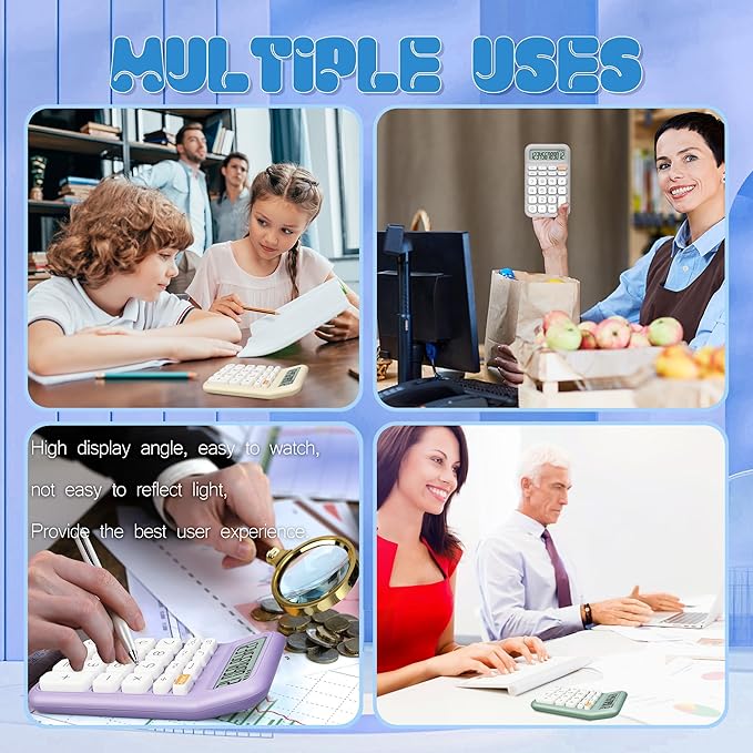 Mechanical Switch Calculator, 10 Digits, Large LCD Display, Purple, Big Buttons, Aesthetic