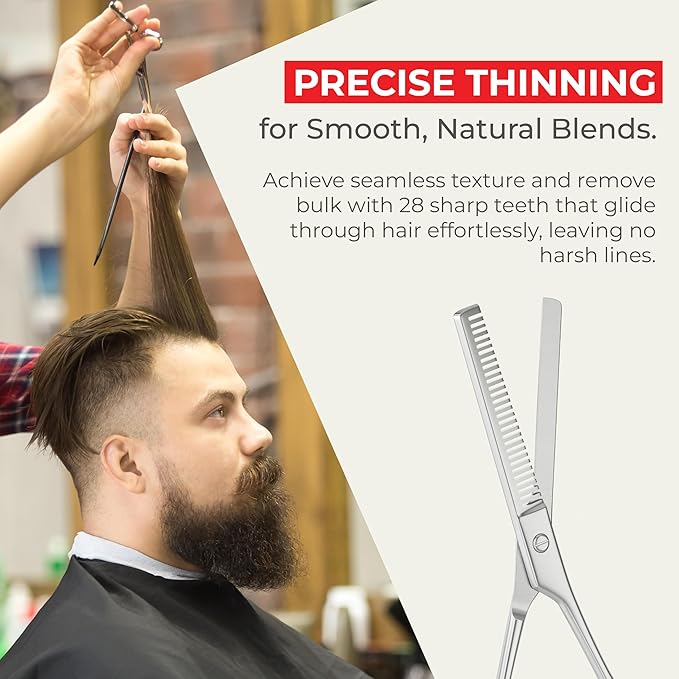 Suvorna Thinning Shears for Hair Cutting - 28 Teeth Razor Sharp Edge Hair Thinning Scissors for Blending and Layering - 6.5" Stainless Steel Texturizing Shears for Men and Women