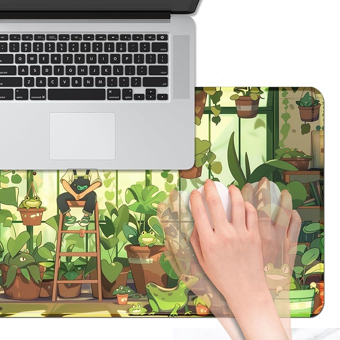 Frog Cute Mousepad 31.5 x 15.7 inch, Large Green Desktop Mat, Waterproof Desk Mat Gaming Mouse Pad, Laptop Pad, Computer Writing Mat for Home Office Desk Decor