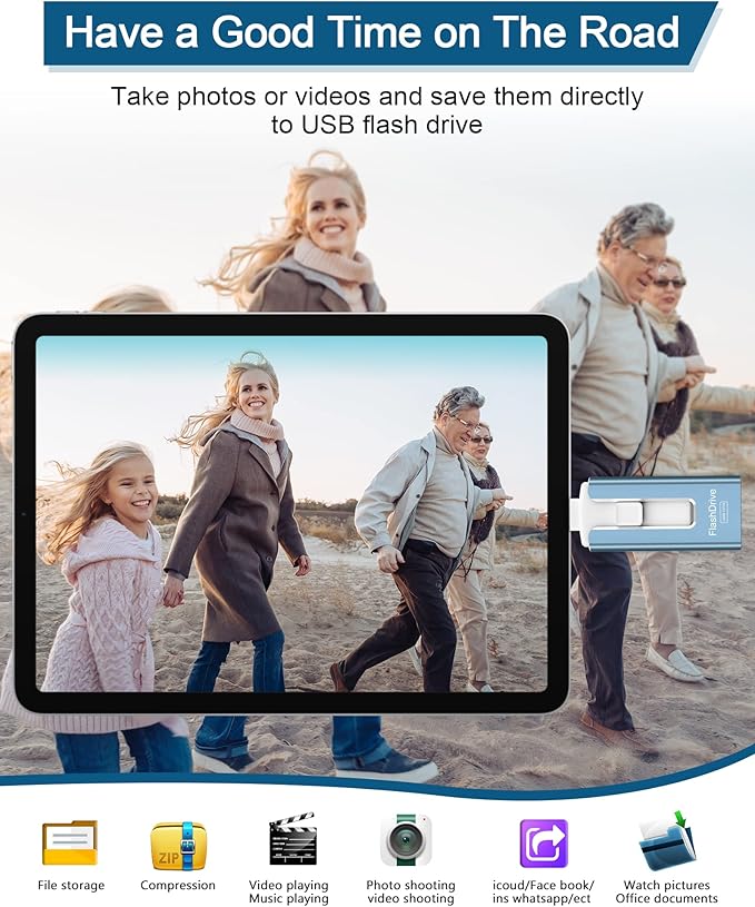 Sunany Flash Drive 512GB Thumb Drive USB Memory Stick High Speed External Storage USB Stick Photo Stick for Phone, Pad, Android, PC and More Devices (Blue)