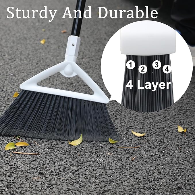 Szjyhqy Outdoor Indoor Broom, Brooms for Sweeeping Indoor, Heavy-Duty Kitchen Broom with Long Pole, Angle Broom White for Garages Restaurant Courtyard Office Slidewalk Lobby Sweep Dust