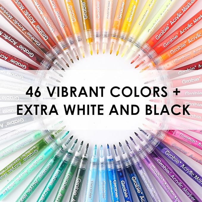 Grabie Acrylic Paint Pens Markers, 48 Colors, 0.7 mm, Extra Fine Tip Drawing Markers, Premium Paint Pens for Painting on Various Surface, Art Supplies