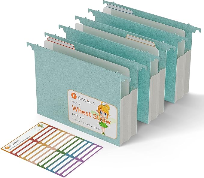Extra Capacity Hanging File Folders, 3.15" Reinforced Wheat Straw Expanding Hanging Folder Letter Size, Heavy Duty for Filing Cabinets, File Organizer for Office & Home-Sky Blue-3 Packs
