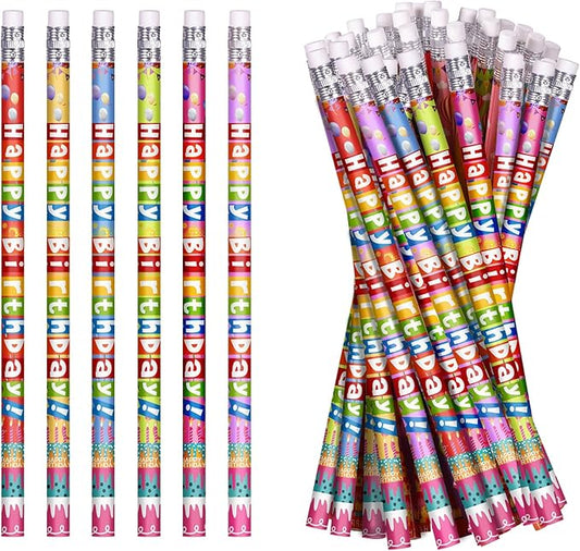 24 Pcs Happy Birthday Pencils Colorful Birthday Pencil for Students Teacher Wooden Pencils with Erasers Birthday Party Supplies, 6 Style(24)