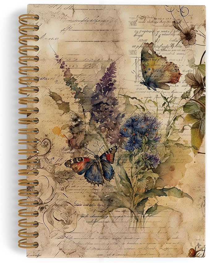 Butterfly Journal, Butterfly Notebook, Vintage Butterfly Spiral Notebook, Butterfly Notebooks for School, Butterfly Gifts for Women, Butterfly Floral Spring Office Supplies Gifts, 5.5x8.3 Inch