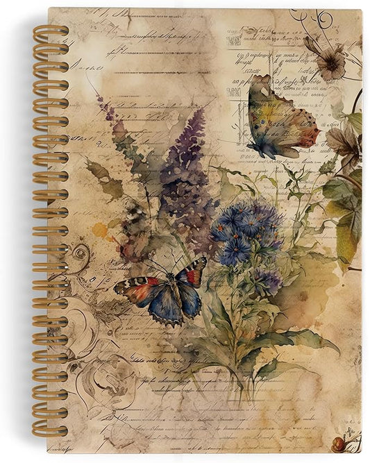 Butterfly Journal, Butterfly Notebook, Vintage Butterfly Spiral Notebook, Butterfly Notebooks for School, Butterfly Gifts for Women, Butterfly Floral Spring Office Supplies Gifts, 5.5x8.3 Inch