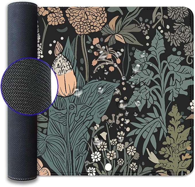 Dark Cottagecore Botanical Desk Pad Mouse Pad,Large Gaming Floral Mouse Mat with Stitched Edges,Non-Slip Waterproof Rubber Base Mousepad for Office Work Home Desk Mat(27.5X11.8 in)