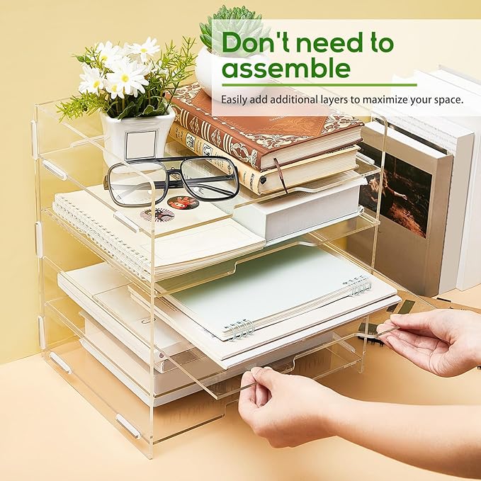 5 Tiers Acrylic Paper Organizers Office Desk Organizers and Accessories Paper Organizer for Desk Clear Office Organization and Storage for School Desktop Organization(1 Pcs,13.58 x 12.6 x 9.45 Inch)