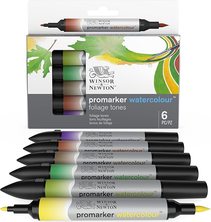 Winsor & Newton ProMarker Watercolor Marker Set, 6 Count, Foliage Tones
