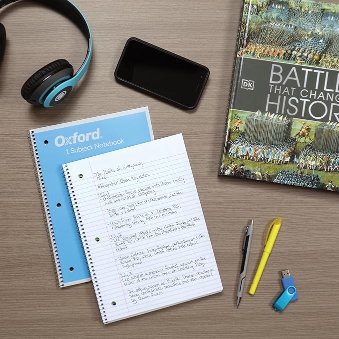 Oxford Spiral Notebooks, 3 Pack, 1 Subject, College Ruled Notebooks for School, 8 x 10.5 Inches, 70 Sheets, Assorted Pastel Colors, Back to School Supplies (1002540)