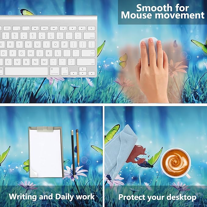 MIOAOSRT Desk Mat,Butterflies in Mystic Forest Large Gaming Mouse Pad with Stitched Edges,Non-Slip Computer Mouse Pad for Desk,Extended XXL Keyboard and Mouse Pad 35.4x15.75 in