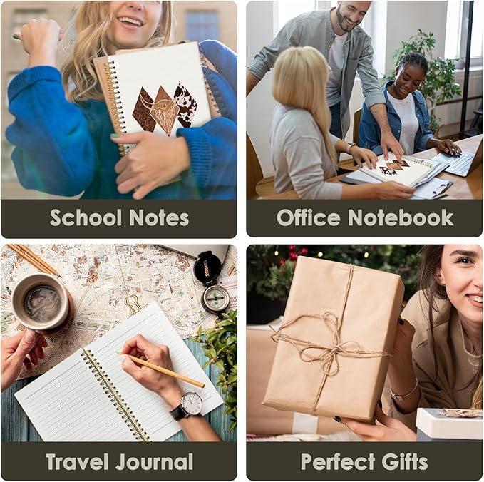 Cowgirl Notebook Journals, Western Office Supplies, Western Gifts for Women, Retro Western Cow Cowgirl Gifts, Hardcover Spiral Notebook 5.5x8.3