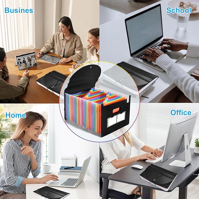 25 Pockets Accordion File Organizer 2 Packs Desktop Expanding File Folders with Colorful tabs for Paper Receipts, Bills&Taxes Organizer, Letter/A4 Size Document Holder for School, Office, Home
