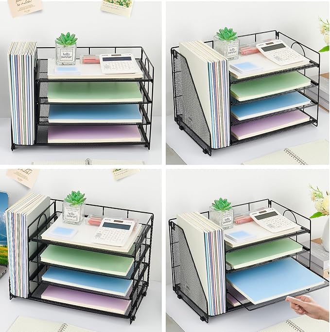 OPNCIE Desk Organizers and Accessories, 4-Tier Paper Letter Tray File Organizer, Office Desk Accessories, Desktop Organizer for Office Supplies, Black