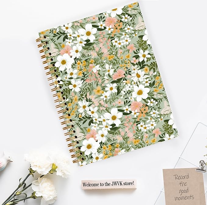 Sage Green Floral Spiral Notebook, Cottagecore Daisy Flower Notebook for Note Taking, Wildflower Aesthetic Botanical Journal for Writing, 5.5x8.3 Inch