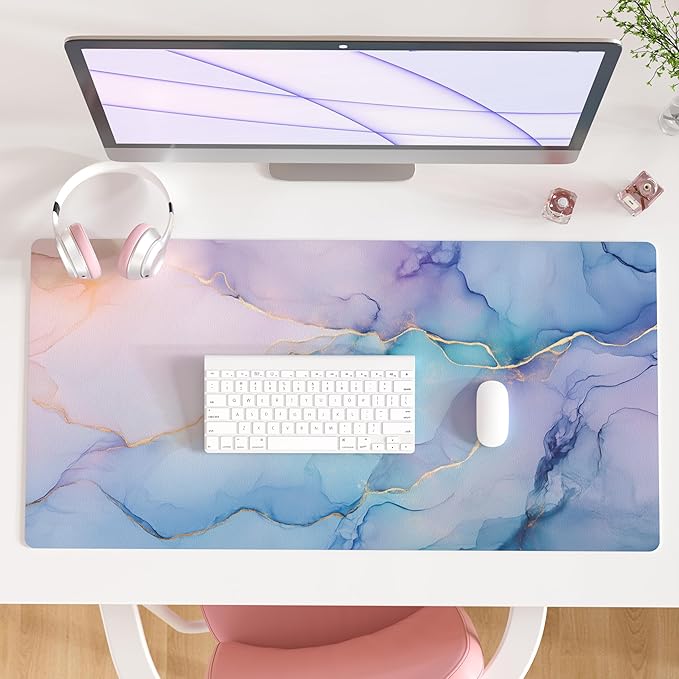 QIYI Large Mouse Pad, PU Leather Desk Mat for Desktop, Waterproof Gaming Desk Pad, Marble Painting Full Desk Accessories Keyboard Mousepad, Home & Office Décor 31.5" x 15.7" - Abstract Fluid Art