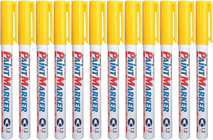 Artline 440XF Paint Markers for Wood, Plastic, and Canvas, Waterproof Marker for Indoor/Outdoor Applications, Opaque Coloring Markers with 1.2mm Bullet Tip - Yellow, 12 Pack