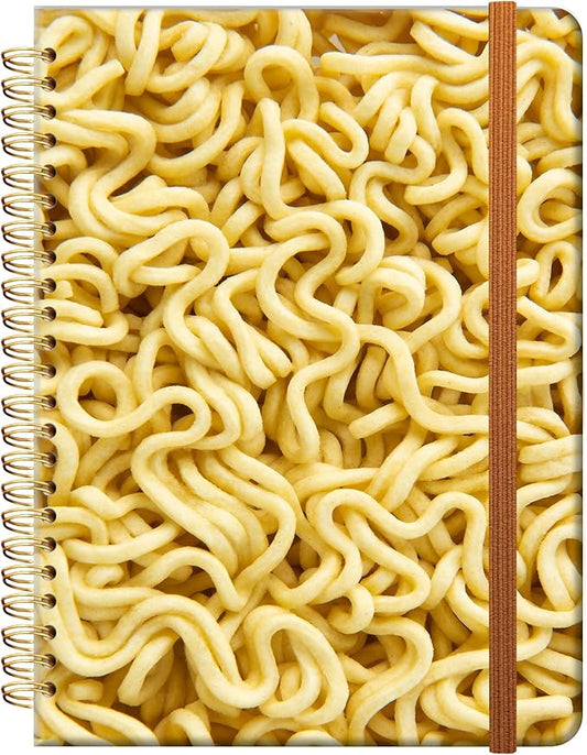Ruled Spiral Writing Notebook,A5 Hardcover Lined College Journal for Women,Strong Twin-Wire Binding with Premium Paper,8.4" X 6",Perfect for School,Office,Home(Realistic Noodles)