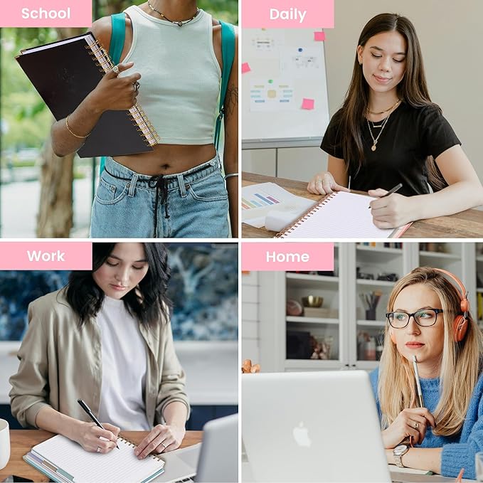 Yoment Hardcover Spiral Notebooks for Work School Note Taking, 6.1"x8.3" Journal Notebook with Tabs Dividers, Multi 5 Subject Notebook College Ruled, 200 Pages Lined Journal for Women, Pink