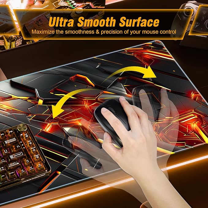 Cool Mechanical Style Gaming Mouse Pad, Premium Smooth Fabric & Non-Slip Base Extra Large Mouse Pad for Gamers, Comfortabale Handling Feeling & Best Control Gaming Mousepad(31.5×11.8in)