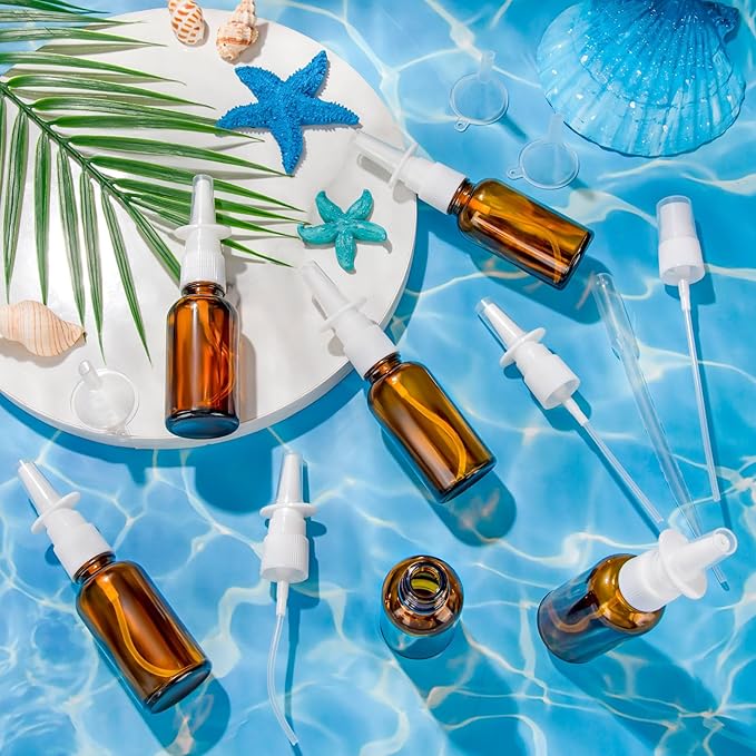 10 Pcs Nasal Spray Bottle, 30ML/1oz 6 Pcs Glass Nose Spray Bottle Empty, Fine Mist Sprayers Atomizers with 2 Pcs Funnels and 2 Pcs Labels