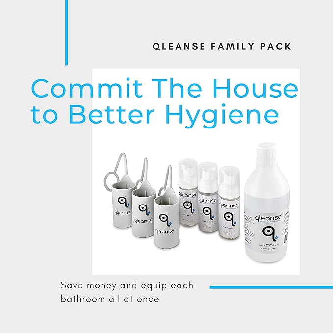 Qleanse Toilet Paper Foam Spray and Caddy (Family Pack)