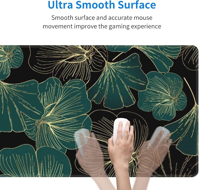 Ginkgo Leaf Large Mouse Pad, Gaming Desk Mat, XL Keyboard Desk Pad Mat for Desktop, 31.5"x11.8" Non-Slip Base Big Mousepad with Stitched Edges