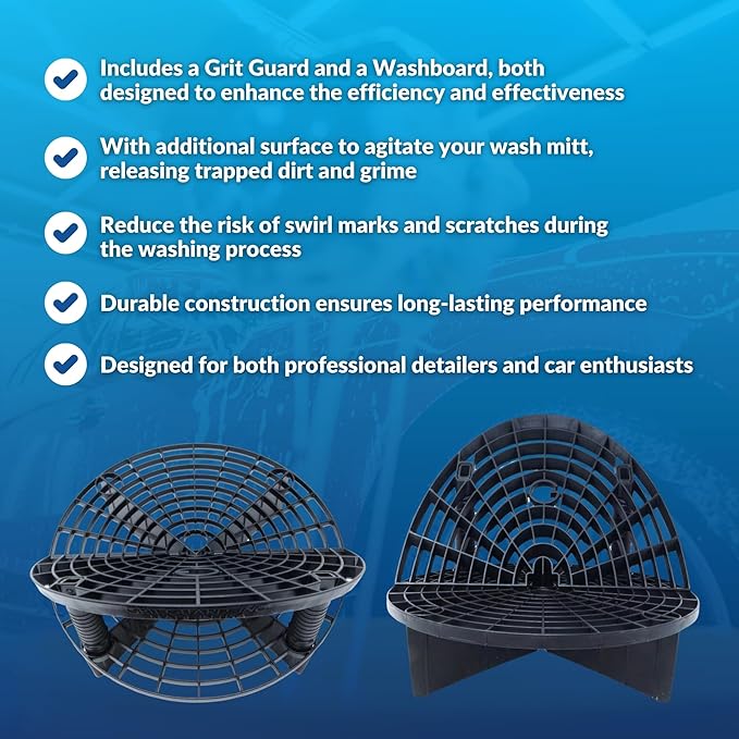Grit Guard The Original Bucket Insert with Washboard Combo | Removes Dirt from Wash Mitt for Detailing | Car Wash Bucket Insert & Washboard | Black/White