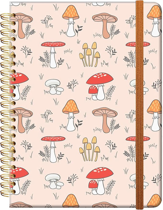 Ruled Spiral Writing Notebook,A5 Hardcover Lined College Journal for Women,Strong Twin-Wire Binding with Premium Paper,8.4" X 6",Perfect for School,Office,Home(Pink Mushroom)