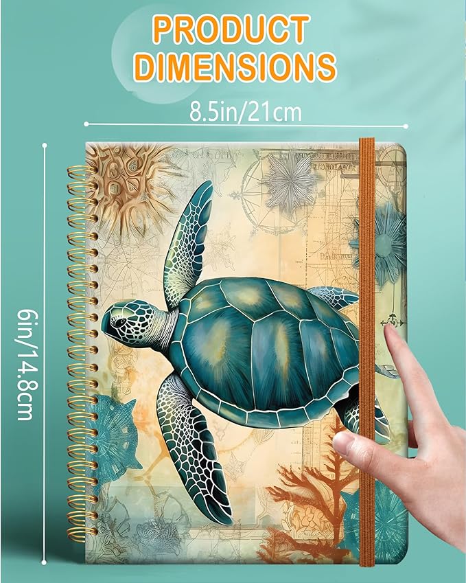 Ruled Spiral Writing Notebook,A5 Hardcover Lined College Journal for Women Lady Girl,Strong Twin-Wire Binding with Premium Paper,8.4" X 6",Perfect for School,Office,Home Gifts(tropical sea turtle)