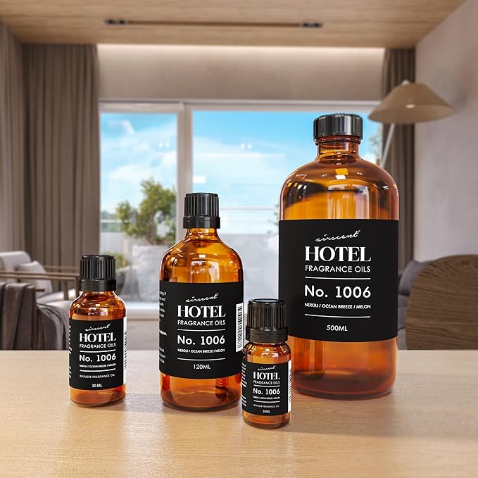 AirScent Hotel Diffuser Oil No. 1006 - Neroli Ocean Breeze Melon - Hotel Scent Dupe - Premium Fragrance Oil for Ultrasonic and Waterless Diffusers and Crafting - 120 mL, 4 fl oz Glass Dropper Bottle