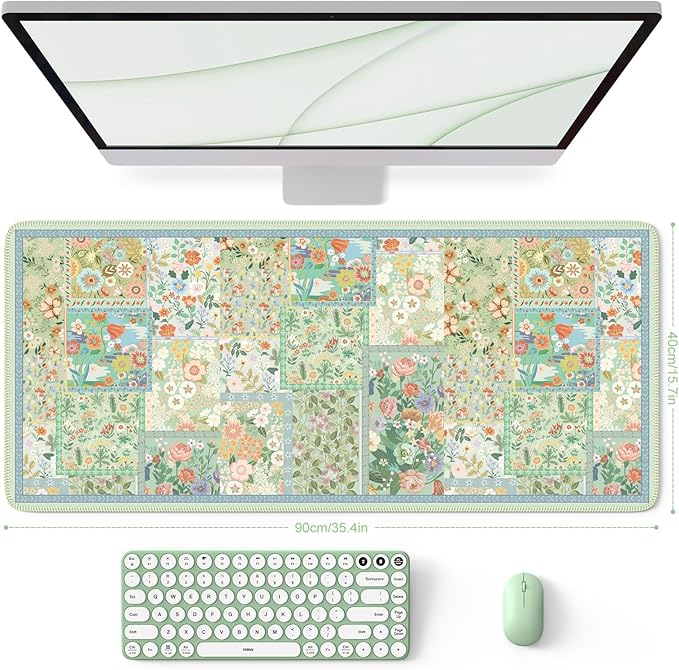 HAOCOO Green Desk Matt for Desktop, Desk Mat for Keyboard and Mouse, Non-Slip Desk Mouse Pad with Stitched Edges, Water-Resistant XL Mouse Pad for Women Office Decor