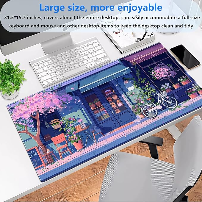 Kawaii Desk Mat Anime Aesthetics Mouse Pad Large Gaming Mouse Pads XL Computer Mat Pink Cherry Blossoms Mousepad Warm and Cute Japanese Keyboard Pad 31.5 x 15.7 Inch Desktop Gaming Pad
