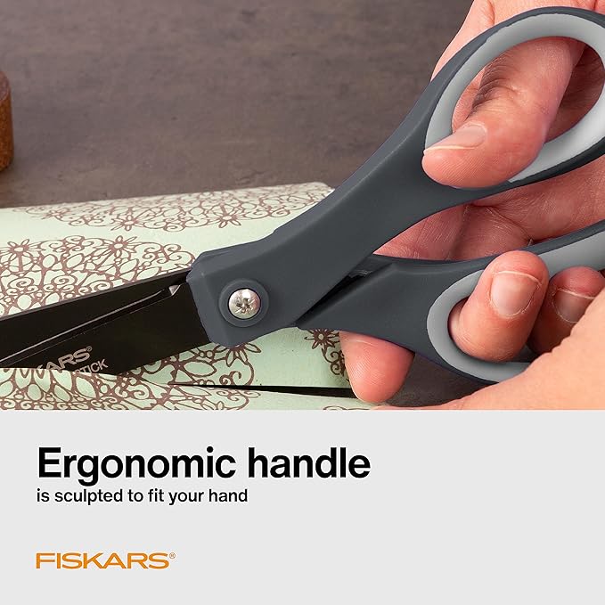 Fiskars 8" Comfort Grip Non-stick Titanium All Purpose Scissors - Stainless Steel Blades for Everyday Cutting Tasks - Home, Office, and Arts & Crafts - Gray