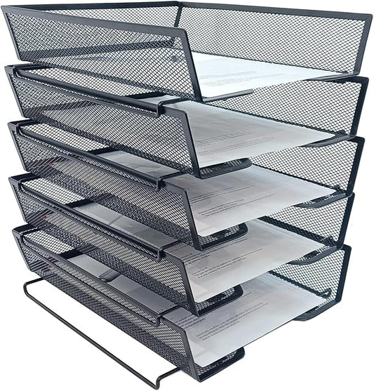 5 Tier Letter Tray Desk File Organizer,Metal Paper Organizer for Office Supplies,Black