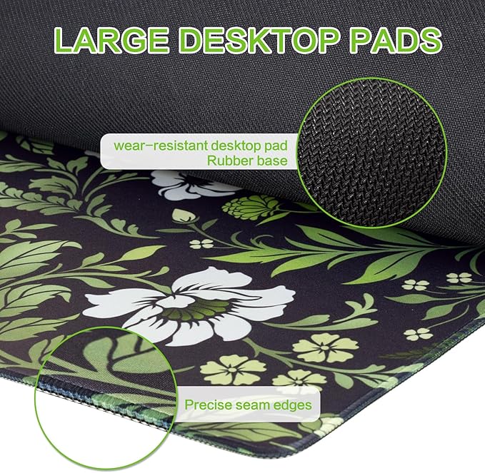 Vimorco Large Gaming Desk Pad, Waterproof Mouse Mat with Seamed Edges, Non-Slip Rubber Base Keyboard Desk Pad, Computer Mat Mousepad, Big XL Mouse pad 31.5“x15.7 (Vintage Flowers)