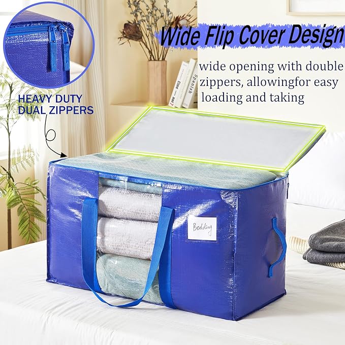 Extra Large Moving Bags, 6 Pack Heavy Duty Packing Bags for Moving, Totes For Storage with Visible Window and Wrap Around Handles, Moving Supplies for Space Saving