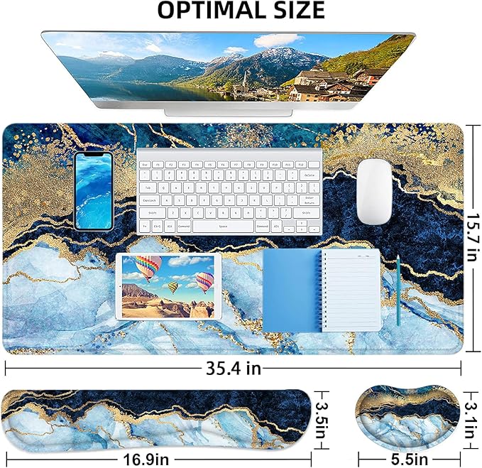 LATEEFAH Large Mouse Pad and Keyboard Wrist Rest, Desk Pad for Keyboard and Mouse, Extended Gaming Mouse Pad with Wrist Support, Waterproof Non-Slip Desk Mouse Mat for Office, Home