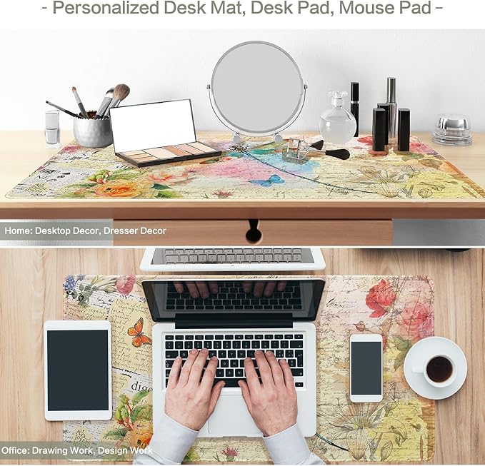 Vimorco Gaming Mouse Pad 31.5x15.7 Inch Large Desk Mat, Non-Slip Rubber Base & Smooth Precision Surface, Waterproof Extended Mouse Pad for PC, Laptop, Office and Table, Vintage Dragonfly