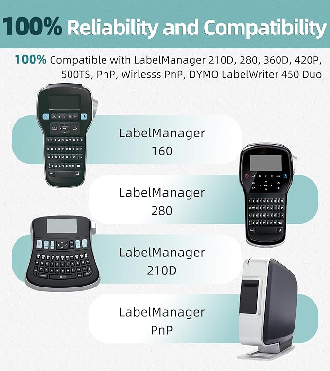 LM1600 Label Maker Tapes Compatible with Dymo D1 Label Tape 45010 S0720500, Replacement for DYMO LabelManager 160 420P 210D 280 360D PnP Label Maker, Black on Clear 3-Pack 1/2 Inch x 23 Ft