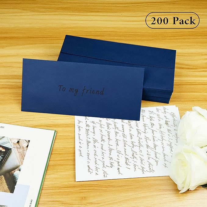 200 Pack #10 Business Envelopes, Navy Blue Standard Envelopes Self Seal, Letter Size Mailing Envelopes for Checks Letters Invoices Statements Birthday Graduation Wedding,4 1/8 x 9 1/2 Inch