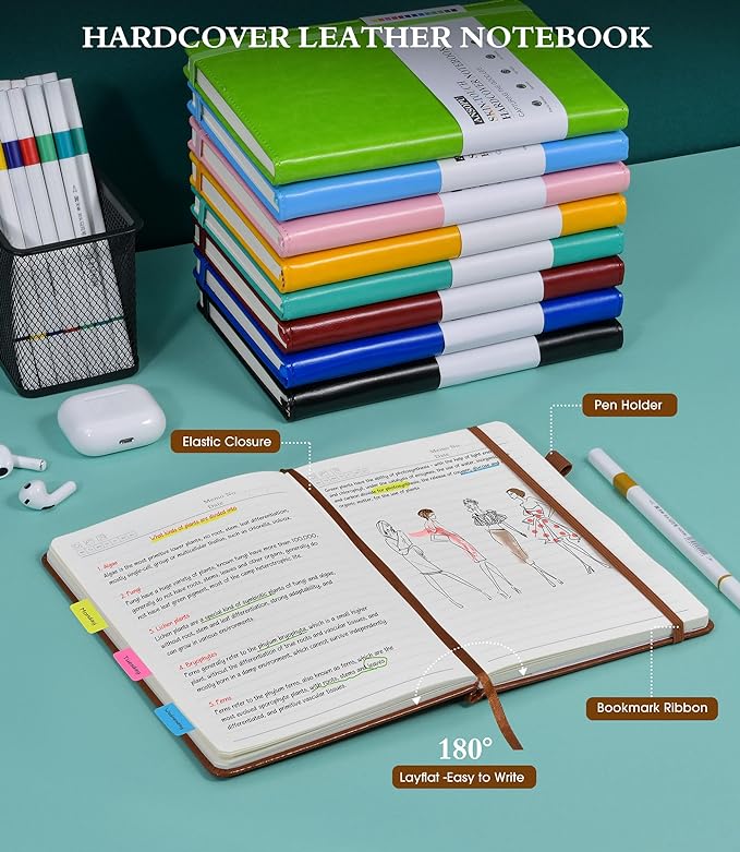 Lined Journal Notebook for Writing, A5 100 GSM Thick Paper, Leather Hardcover Journal for Woman Men, Travel Journal Diary 160 Pages(5.75'' X 8.38''Brown)