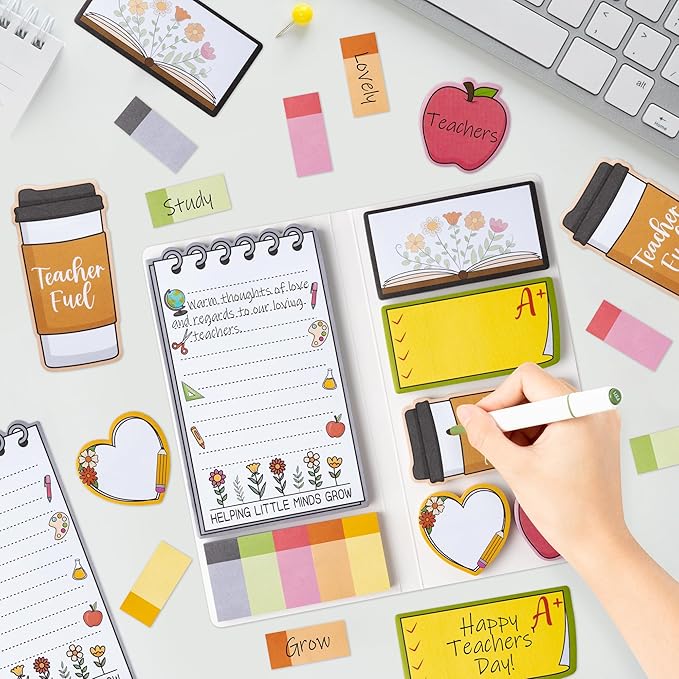 Xqumoi Retro Wildflowers Teachers Sticky Notes Set - Teacher Plant Seeds Self-Stick Note Pads Teacher Appreciation Notepads Writing Memo Pad Page Marker Back to School Office Supplies Thank You Gift