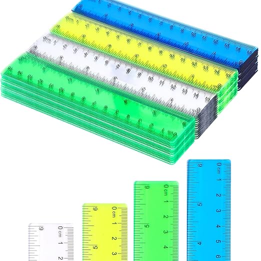100 Pack 6 Inch Mini Rulers Bulk Plastic Small Rulers with Inches and Centimeters, Drafting Measuring Tool Set for School Classrooms, Studios, Drafting Tools & Kits(Yellow, Green, Blue, Clear)