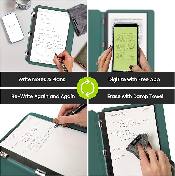 Rocketbook Pro 2.0 Reusable Professional Smart Notebook, Executive Size 7x9, Green - Lined & Dot Grid Pages, App-Connected, Erasable, Premium Cover, Ideal for Work Notes and Business Meetings