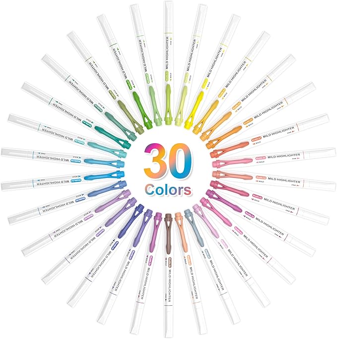 Shuttle Art 30 Colors Highlighters, Pastel Highlighter Pens Assorted Colors, Dual Tip Mild Color Highlighter Markers, Perfect for Teens, Kids and Adults Coloring, Underlining, Highlighting