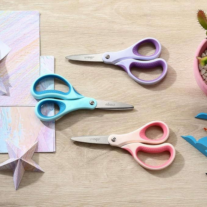 LIVINGO Kids Scissors for Ages 8-11 - 3 Pack 6” Pointed Tip Stainless Steel School Scissors for Children Teacher Classroom Crafting
