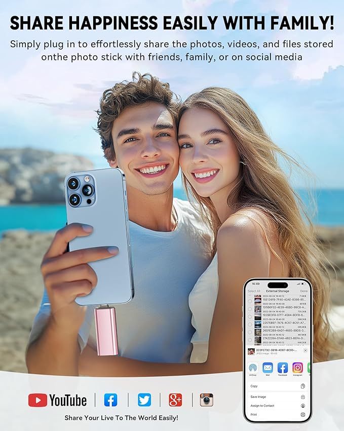 MFi Certified 256GB Flash Drive for iPhone USB Memory Stick Thumb Drives, High Speed USB Stick iPhone Flash Drive for Photos Videos,Photo Stick External Storage for iPhone/iPad/Android/Laptop (Pink)