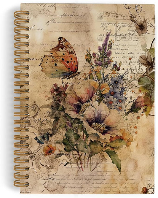 Vintage Butterfly Spring Spiral Notebook, Butterfly Journal, Butterfly Notebook, Butterfly Notebooks for School, Butterfly Floral Office Supplies Gifts for Women Coworkers, 5.5x8.3 Inch